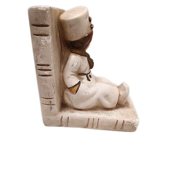 Bookend Set Dutch Boy & Girl Sitting on Books Ceramic Chalkware Nursery Children - Picture 4 of 12